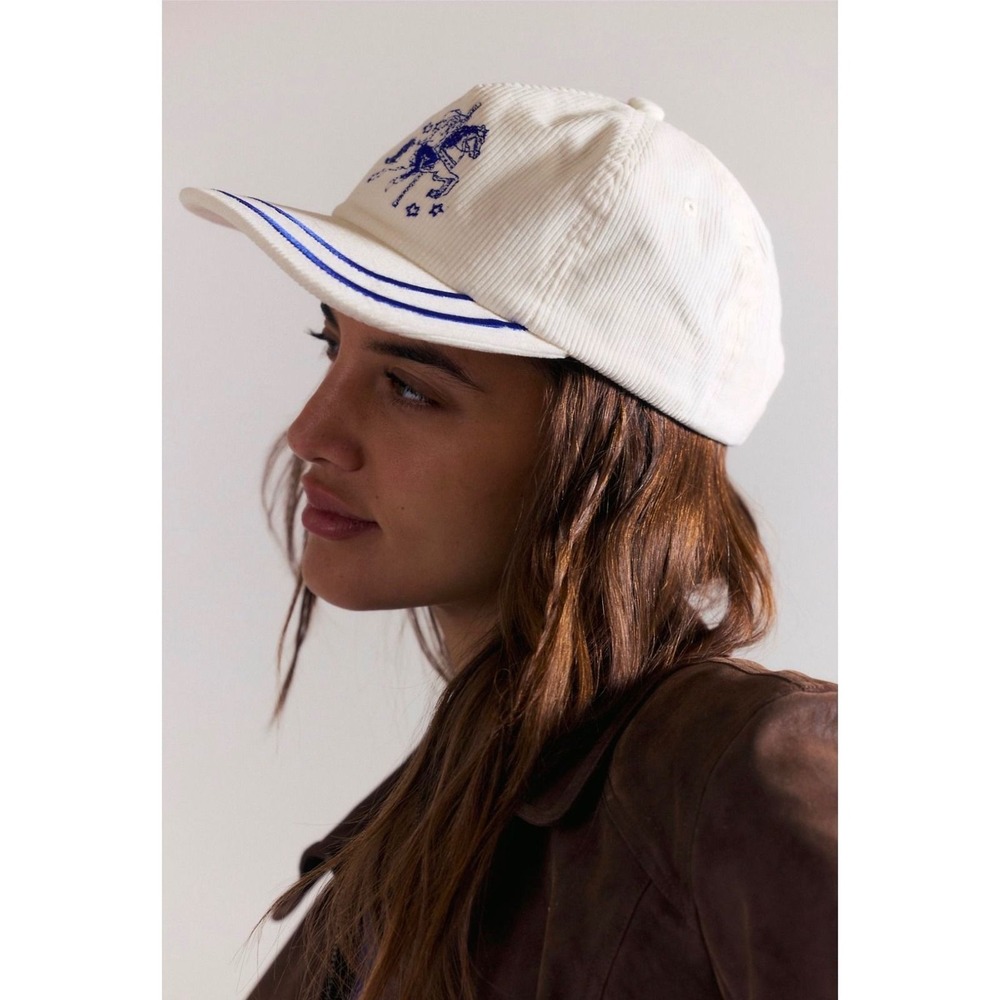 Understated Leather Free People Pony Club Hat White Blue Corduroy 106853849 NWT